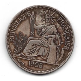 Piastre De Commerce - Indochine Française 1908 - Argent 0.900. Poids 27 Gr - Superbes Details