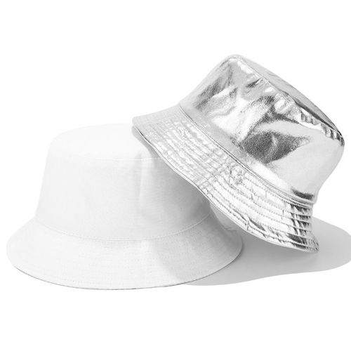 Chapeau De Pêcheur Réversible Harajuku En Cuir Doré Et Argenté Pour Hommes Et Femmes,Casquette De Pêche En Plein Air,Été 2022