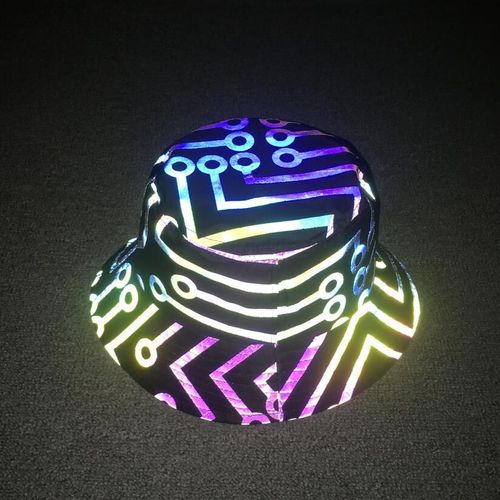 Chapeau De Soleil Géométrique Pour Hommes Et Femmes,Seau Coloré Réfléchissant,Nuit,Lumière,Gorras,Punk Rock Hip Hop