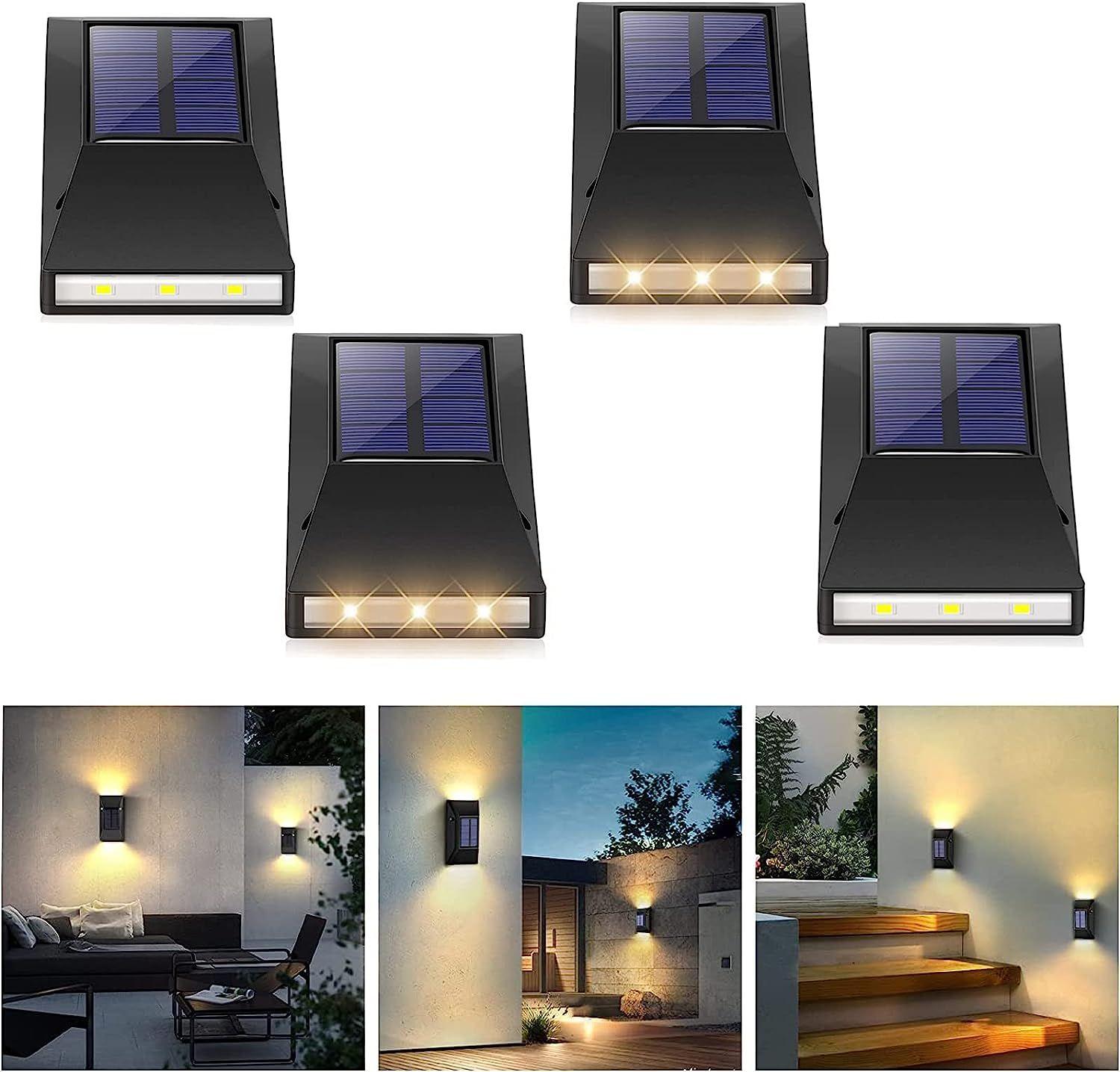 BEO Lampe Solaire Exterieur Jardin, 4pcs Applique Murale Led Extérieure  IP65 Étanche Lampes Solaires Haut Et Bas Pour Portails, Clôtures, Murs,  Décoration de Jardin Et Éclairage pour Chemins