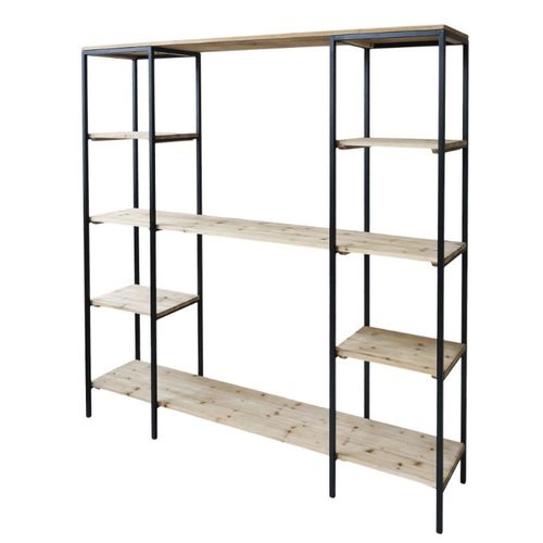 Etagère 6 Étages En Bois De Sapin Marron Et Fer Noir 180 X 35 X 183 Cm
