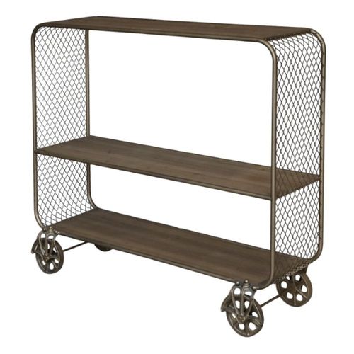 Wagon Chariot Desserte En Métal Laiton Et Bois Marron 35 X 114 X 99 Cm