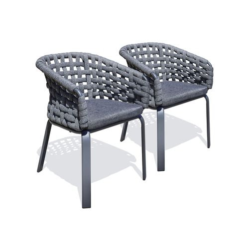 Lot De 2 Fauteuil De Jardin En Corde Tissée Et Aluminium Anthracite