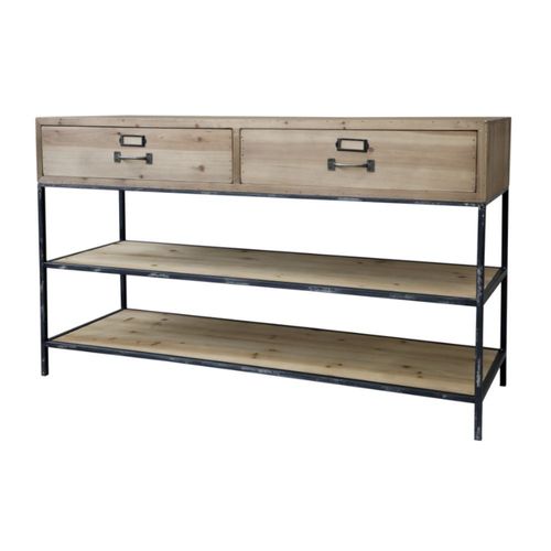 Meuble Buffet En Bois De Sapin Marron Et Fer Noir 124 X 42 X 72 Cm