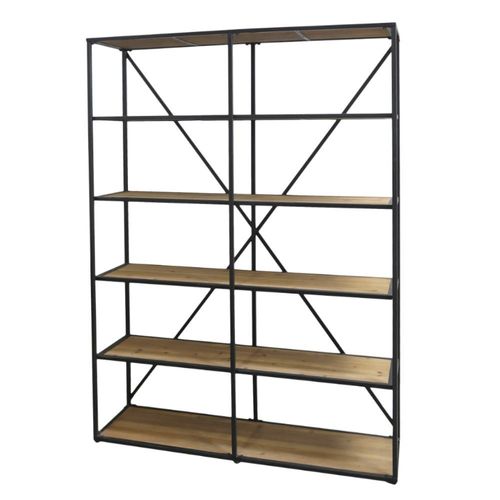 Etagère En Bois Marron Et Fer Forgé Noir Antique 145 X 41 X 200 Cm
