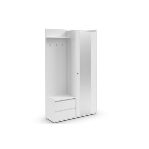 Armoire Avec Miroir Et 2 Portes En Mélaminé Blanc