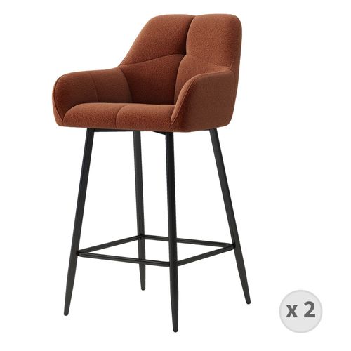 Lea-Tabouret De Bar En Tissu Bouclé Terracota Et Métal Noir (X2)
