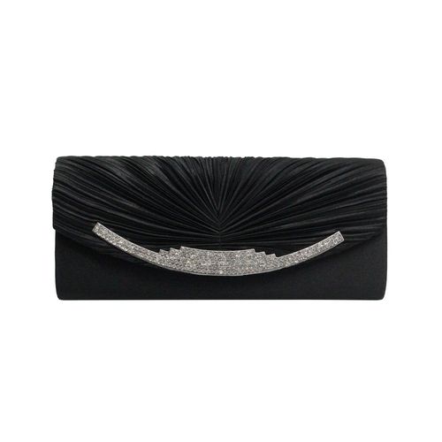 Mode couleur unie soie plissée strass femmes main tenant sac une épaule oblique Sac bandoulière noir