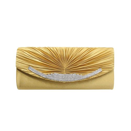 Mode pure couleur soie plissé strass femmes main tenant sac une épaule oblique bandoulière sac doré
