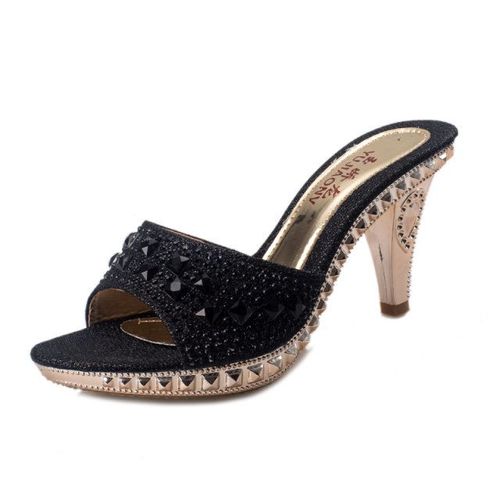 Chaussures Sandales Talons Hauts Avec Biscuits Pour Femmeschaussures D'été Sexypantoufles Dorées Et Argentées