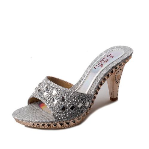 Chaussures Sandales Talons Hauts Avec Biscuits Pour Femmeschaussures D'été Sexypantoufles Dorées Et Argentées