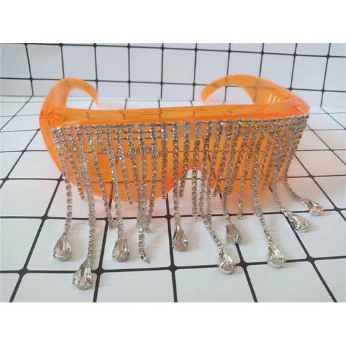 Orange - Lunettes De Soleil De Luxe À Longues Franges, Masque De Bijoux, Strass Brillants, Accessoires De Mode, Photo De Rue