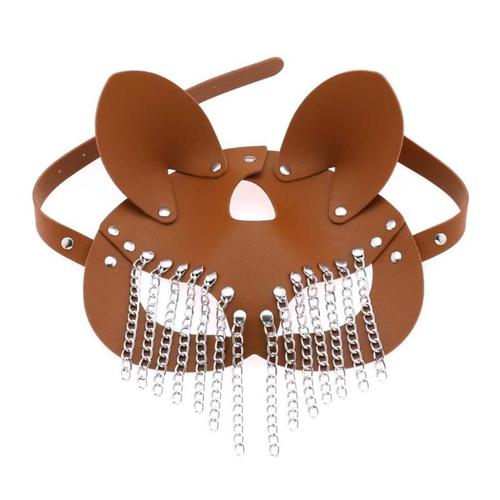 Marron - Masque De Chat Mignon Pour Femme, Demi Couverture En Cuir, Pompon En Métal Mystérieux Sexy, Cosplay Adulte, Accessoire De Danse De Scène, Fête