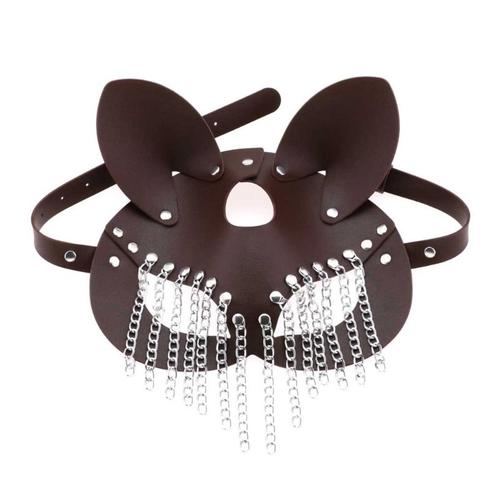 Marron Foncé - Masque En Cuir À Glands À Chaîne, Masque De Cosplay'halloween, Mystérieux Demi Visage Punk Pour Boîte De Nuit De Carnaval