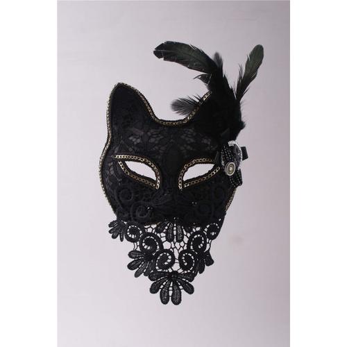 Masque Facial Complet De Chat À Plumes Noir Et Blanc Pour Femmes, Accessoires De Performance Sur Scène Pour Fête De Bal, Chanteur Et Danseuse