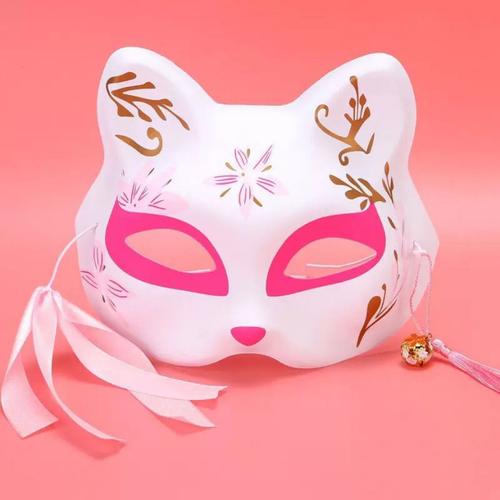 Orange - Masque Facial De Chat Pour Femmes, Accessoires De Cosplay D'halloween, Anime Japonais, Unisexe, Pompon, Bell Fox, Demi-Visage, Accessoires De Performance Sur Scène En Résine