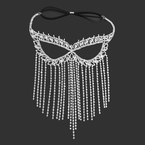 C Couleur Argent - Masque Fantaisie Y2k Pour Femmes, Chaîne De Visage Sexy, Ajouré, Bijoux De Luxe, Strass, Avec Glands, Fête De Danse'halloween