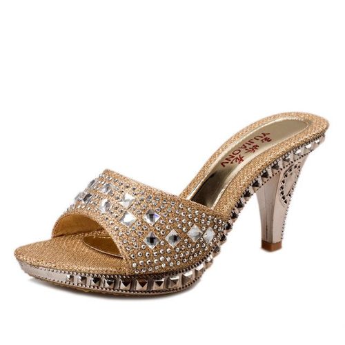 Chaussures Sandales Talons Hauts Avec Biscuits Pour Femmeschaussures D'été Sexypantoufles Dorées Et Argentées