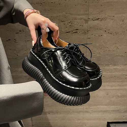 Chaussures Talonspais En Cuir Véritable Pour Femmessemelle Optiqueplateformeescarpinsdocument Solideà Lacetsparker Rondmodeconcischaussures Décontractées Pour Femmes