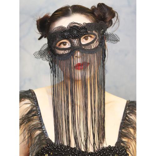 Noir - Masque'halloween Pour Filles, Longs Glands, Masques En Dentelle, En Perles, En Boule Carvinale