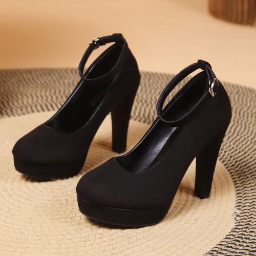 Chaussures À Talons Super Hauts Pour Femmes,Escarpins À Plateforme Épaisse,Talon Carré Floqué Noir,Chaussures De Soirée Sexy,Grande Taille 42