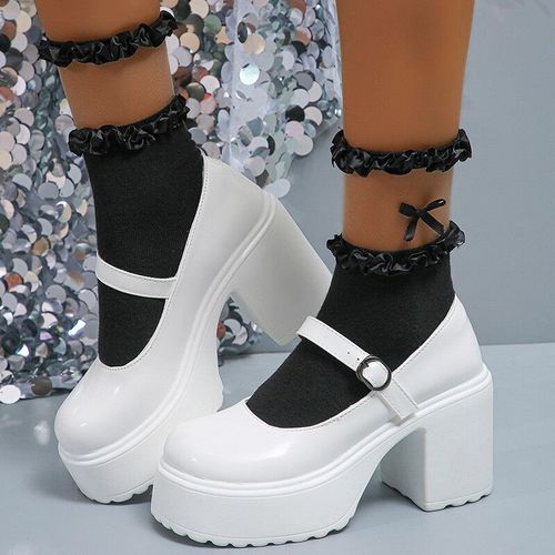 Escarpins À Plateforme Épaisse En Cuir Pu Pour Femmes,Chaussures À Essence Mary,Talons Hauts Vintage,Gothique,Strucstrap,Chaussures Lolita,Taille 42