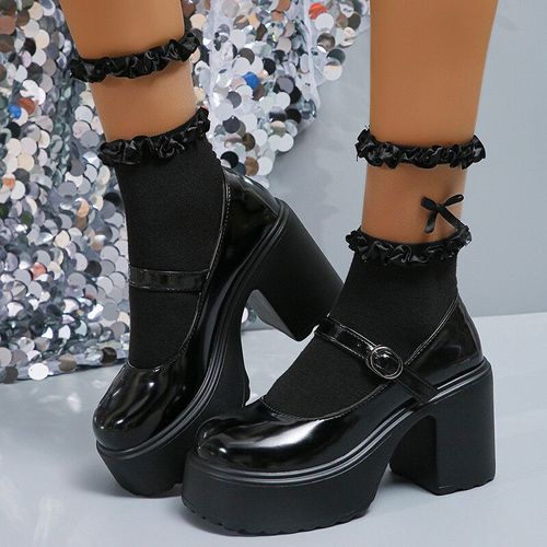 Escarpins À Plateforme Épaisse En Cuir Pu Pour Femmes,Chaussures À Essence Mary,Talons Hauts Vintage,Gothique,Strucstrap,Chaussures Lolita,Taille 42