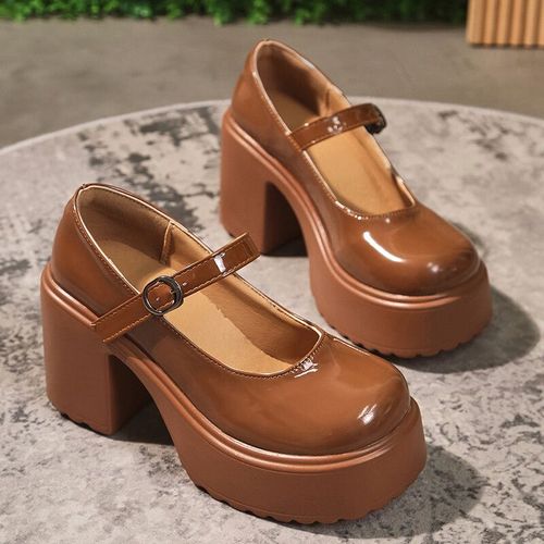 Escarpins À Plateforme Épaisse En Cuir Pu Pour Femmes,Chaussures À Essence Mary,Talons Hauts Vintage,Gothique,Strucstrap,Chaussures Lolita,Taille 42