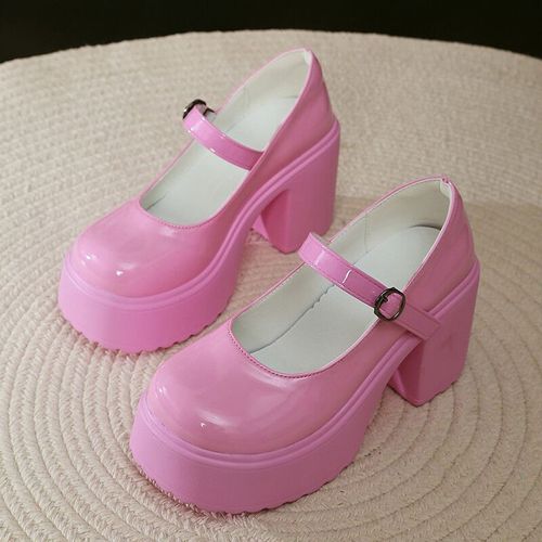 Escarpins À Plateforme Épaisse En Cuir Pu Pour Femmes,Chaussures À Essence Mary,Talons Hauts Vintage,Gothique,Strucstrap,Chaussures Lolita,Taille 42