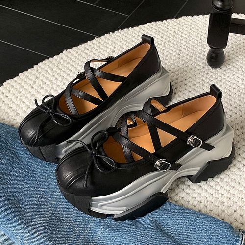 Chaussures Escarpins En Cuir Véritable Pour Femmesrondscroisésavec N?ud Papillonavec Sangle Optiquetalonspais Astronomiquesdécontractés Et Doux