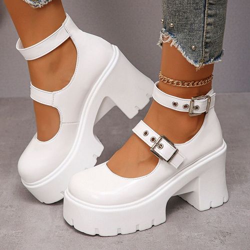 Lucyever-Escarpins À Talons Hauts Blancs Pour Femmes,Chaussures À Plateforme Épaisse,Chaussures À Essence Mary,Chaussures Gothiques À Talon Optique,Grande Taille,Printemps Y2k,42,2024