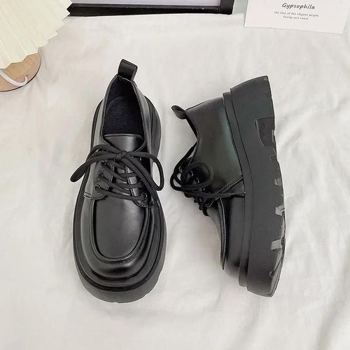 Mocassins À Plateforme En Cuir Noir Pour Femmes,Chaussures Bateau À Enfiler,Oxfords Décontractés De Créateurs,Printemps,2023 - 37