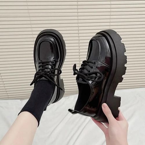 Chaussures Mocassins Plateforme En Cuir Noir Pour Femmeschaussures Bateau Enfileroxfords Décontractés De Créateursprintemps