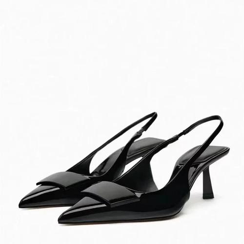 Traf Zaza-Escarpins À Talons Hauts En Cuir Verni Noir Pour Femme,Chaussures À Bout Jolie Tu,Mules Sexy De Bureau,Nouvelle Mode 2024