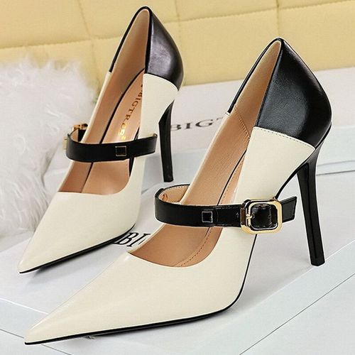 Escarpins Rétro En Cuir Pu Pour Femmes,Couleurs Mélangées,Talons Hauts,Châssis Aiguille,Chaussures De Bureau,Structure En Métal,Grande Taille 43