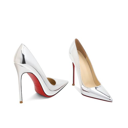 Chaussures De Banquet À Talons Hauts Argentés Et Fins En Cuir Verni,Bouche Peu Profonde Et Jolie Tue,Grande Semelle Rouge,Pour Femme, - 37