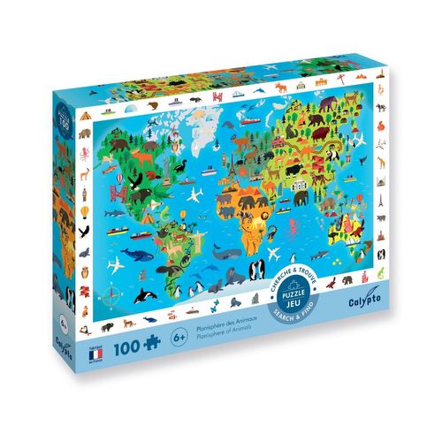 Calypto By Sentosphere Puzzle 100 Pièces - Cherche Et Trouve - Planisphère Des Animaux
