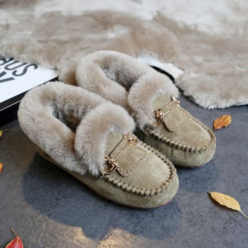 Chaussures Mocassins En Cuir Véritable Pour Femmeschaussures De Neige Laine Véritablemocassins Décontractésgrande Taillehivernouvelle Mode
