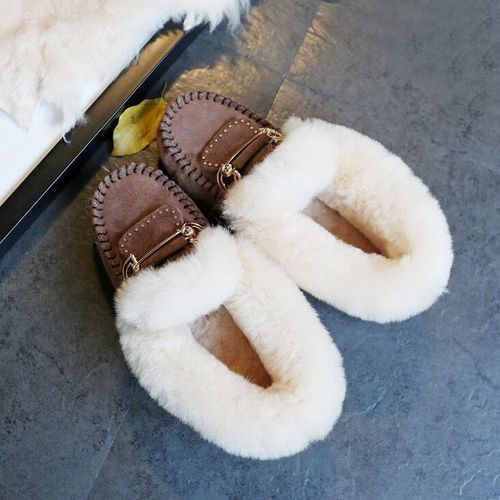 Chaussures Mocassins En Cuir Véritable Pour Femmeschaussures De Neige Laine Véritablemocassins Décontractésgrande Taillehivernouvelle Mode