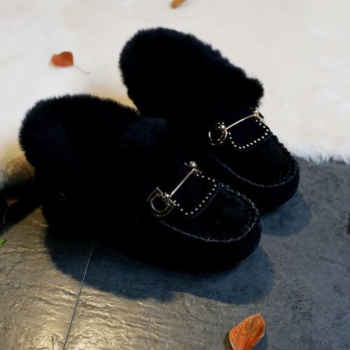 Chaussures Mocassins En Cuir Véritable Pour Femmeschaussures De Neige Laine Véritablemocassins Décontractésgrande Taillehivernouvelle Mode
