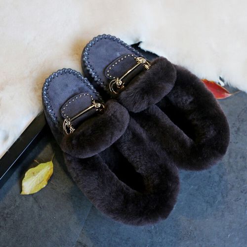 Chaussures Mocassins En Cuir Véritable Pour Femmeschaussures De Neige Laine Véritablemocassins Décontractésgrande Taillehivernouvelle Mode