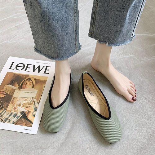 Chaussures Plates En Tissu 2024 Coton Pour Femme,Ballerine Jaune,Mocassins À Enfiler,Talon Pio,Mule,Grande Taille 43