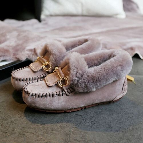Chaussures Mocassins En Cuir Véritable Pour Femmeschaussures De Neige Laine Véritablemocassins Décontractésgrande Taillehivernouvelle Mode