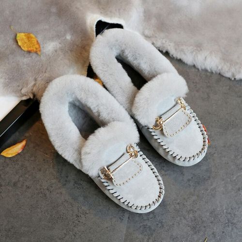 Chaussures Mocassins En Cuir Véritable Pour Femmeschaussures De Neige Laine Véritablemocassins Décontractésgrande Taillehivernouvelle Mode