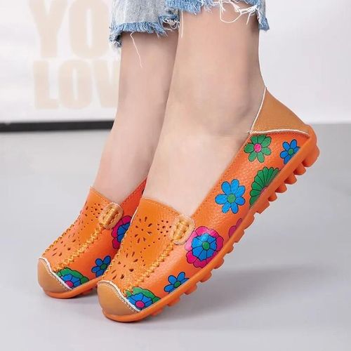 Mocassins En Cuir Fendu Pour Femme,Ballerines À Enfiler,Imprimé,Grande Taille 44,Printemps Automne