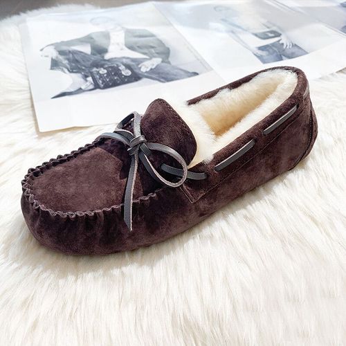 Chaussures Mocassins Plats En Cuir Véritable Et Fourrure Naturelle Pour Femmechaussures D'hiver De Grande Tailledécontractéesà La Modede Haute Qualité