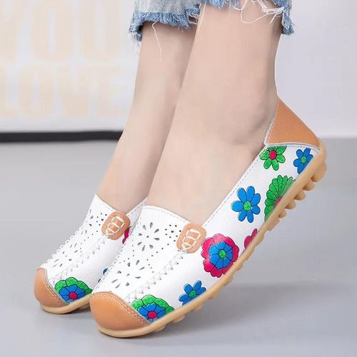 Mocassins En Cuir Fendu Pour Femme,Ballerines À Enfiler,Imprimé,Grande Taille 44,Printemps Automne