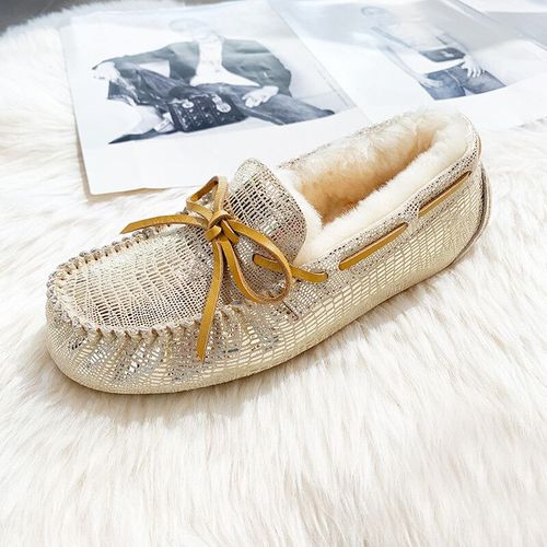 Chaussures Mocassins Plats En Cuir Véritable Et Fourrure Naturelle Pour Femmechaussures D'hiver De Grande Tailledécontractéesà La Modede Haute Qualité
