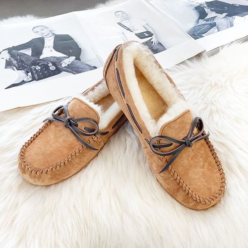 Chaussures Mocassins Plats En Cuir Véritable Et Fourrure Naturelle Pour Femmechaussures D'hiver De Grande Tailledécontractéesà La Modede Haute Qualité