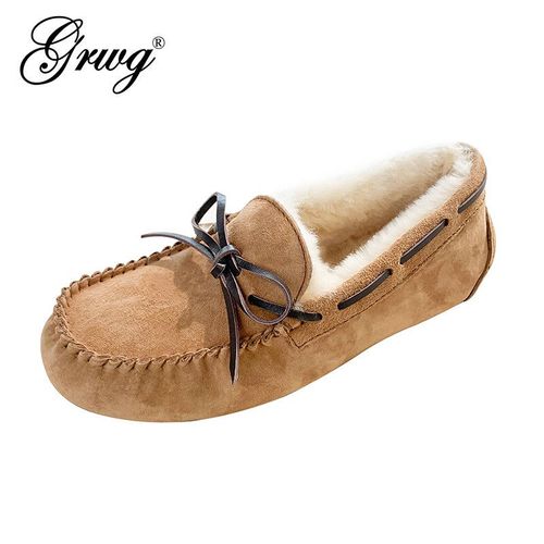 Mocassins Plats En Cuir Véritable Et Fourrure Naturelle Pour Femme,Chaussures D'hiver De Grande Taille,Décontractées,À La Mode,De Haute Qualité - 39